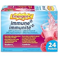 Emergen-C Immune+ 1000mg Vitamin C Powder Supplement, Drink Mix, Immune System Booster, Rasberry, 24 Packets