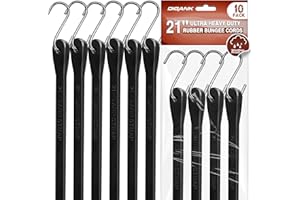 DIGANK Bungee Cords Heavy Duty Outdoor 21", 10 Pack Rubber Bungee Straps with Metal S Hooks, EPDM Tarp Straps for Cargo, Canopy, All-Weather Use, 180 lbs Load