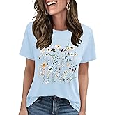 LETSEE Graphic Tees for Women Short Sleeve Loose Fit Casual T Shirts Cute Boho Vintage Dressy Trendy Summer Tops