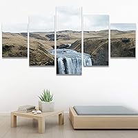 SIGNWIN 5 Panel Canvas Wall Art Mountain Waterfalls for Home Decorations Ready to Hang - 60