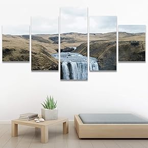 SIGNWIN 5 Panel Canvas Wall Art Mountain Waterfalls...