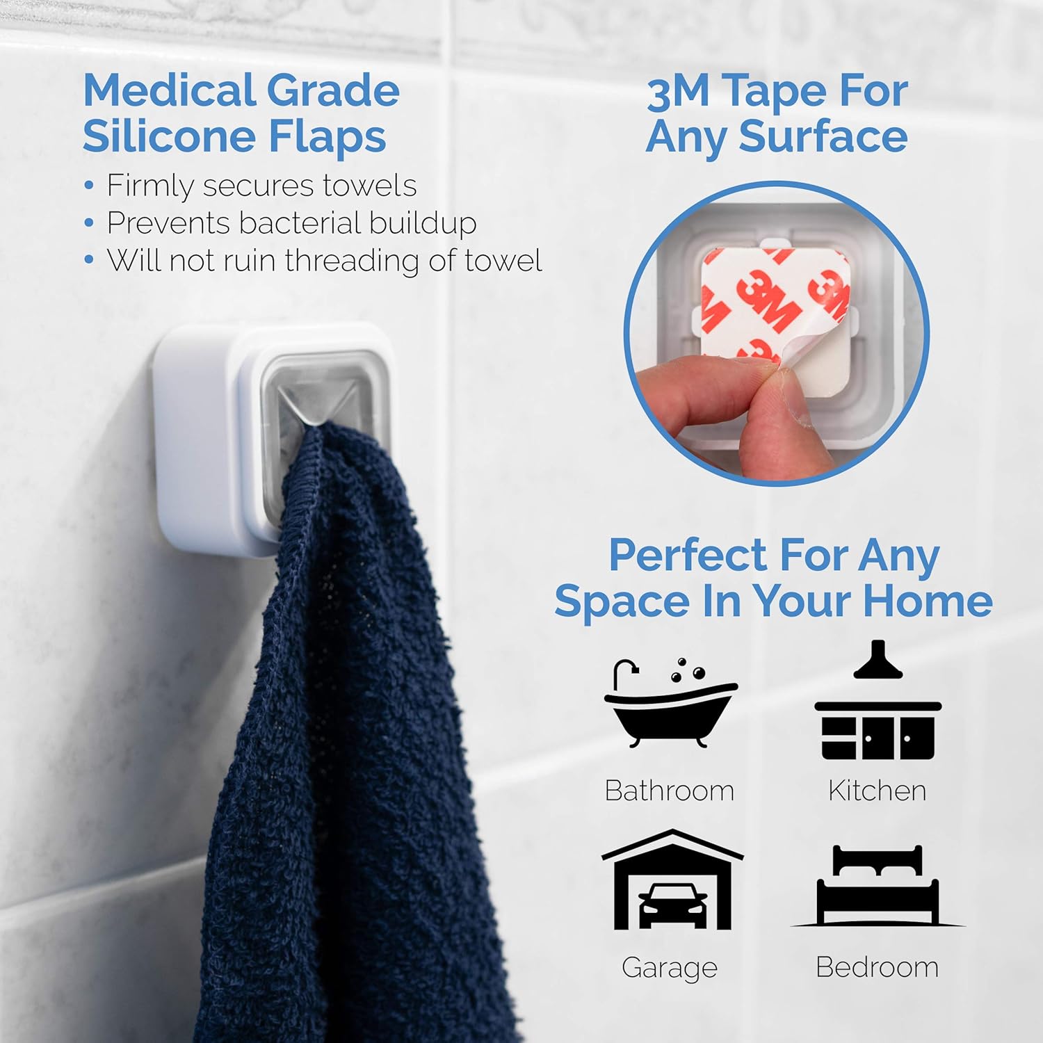 3M Self-Adhesive Towel Holder (Pack of 4) – Perfect for Hanging Face Towels, Body Towels or Robes. Wall Mounted Hook for Bathroom, Kitchen. Stick & Go Easy Installation - - 
