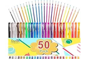 LINEON Gel Pens, 50 Pack Gel Pen Set 25 Colored Gel Pen with 25 Refills for Adults Coloring Books Drawing Doodling Crafts Scrapbooking Bullet Journaling