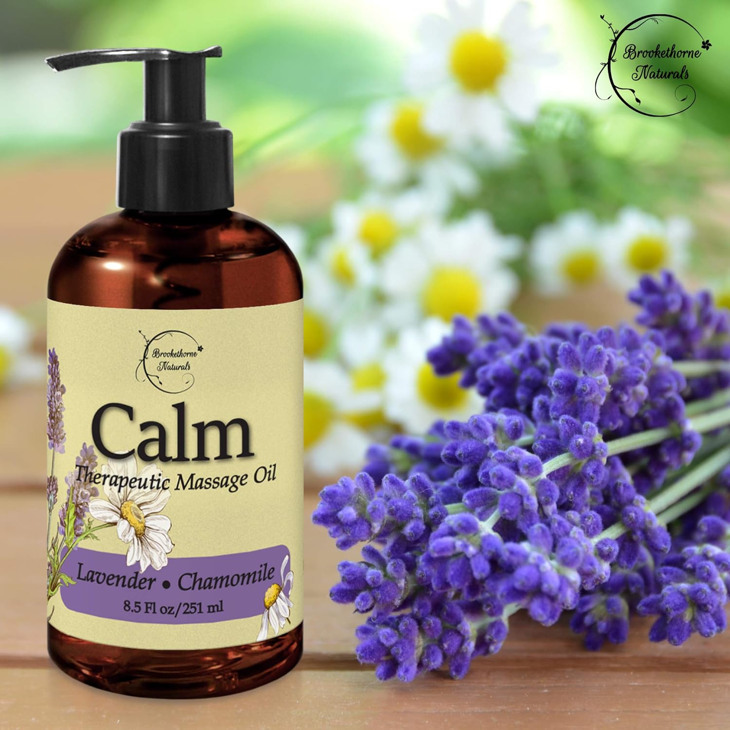 Calm Massage Oil with Lavender & Chamomile Essential Oils to Relax Sore Muscles - For Massage Therapy & Home use – with Coconut, Grapeseed & Jojoba Oils for Smooth Skin– Brookethorne Naturals - 8.5oz : Beauty