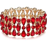 BriLove Wedding Bridal Teardrop Rhinestones Cluster Stretch Bangle Bracelet for Bride