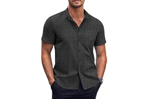Coofandy Mens Short Sleeve Button Down Shirts Wrinkle Free Dress Shirts Casual Polka Dot Print Shirt with Pocket