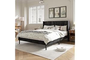 HAOARA Queen Size Bed Frame with Headboard, Velvet Upholstered Platform Bed Frames, Contemporary Mattress Foundation, Noise Free, No Box Spring Needed, Easy Assembly, Black