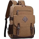 Canvas Vintage Laptop Backpack for Women Men, College Bookbag Fits 15.6 Inch Laptop (Coffee)