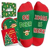 Happypop Christmas Socks for Kids - Elf Reindeer Gingerbread Xmas Gift with Greeting Card
