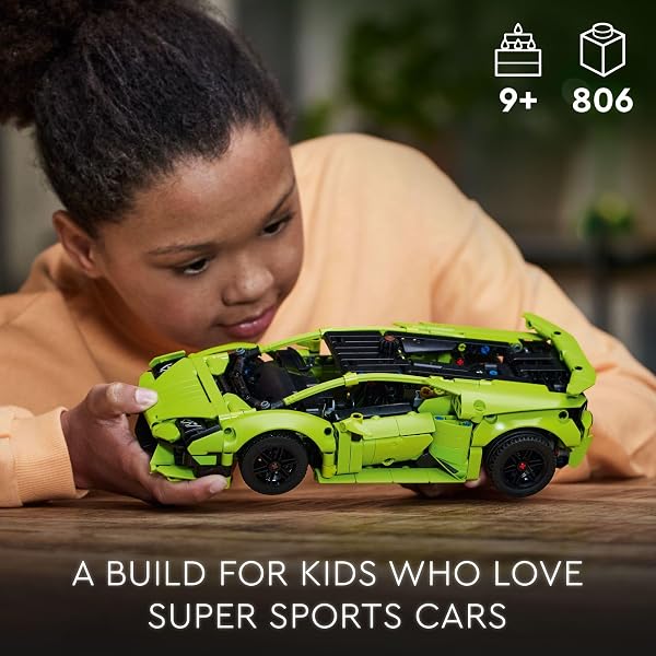 LEGO TECHNIC LAMBORGHINI HURACÁN TECNICA ADVANCED SPORTS CAR BUILDING KIT FOR KIDS AGES 9 AND UP WHO LOVE ENGINEERING AND COLLECTING EXOTIC SPORTS CAR TOYS, 42161