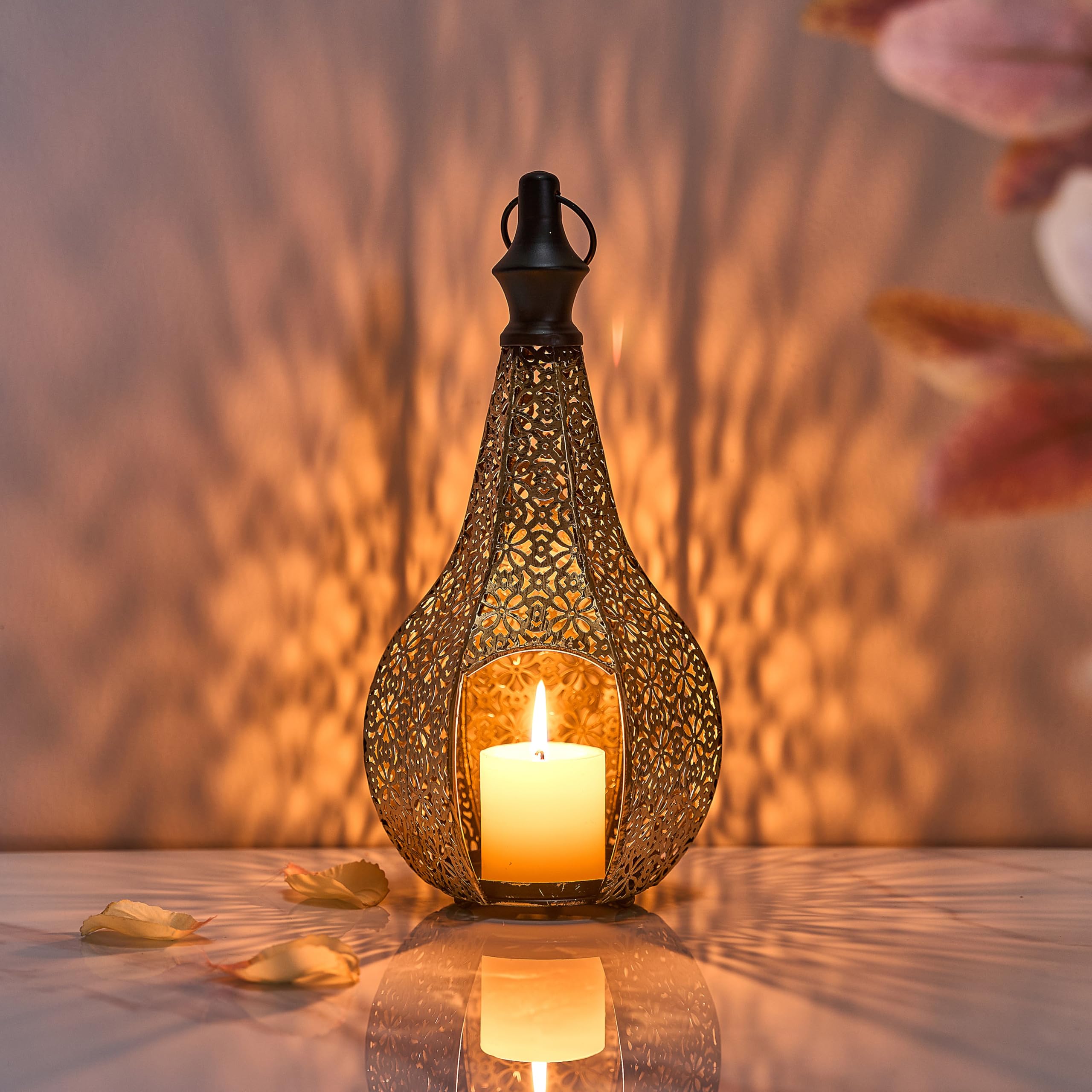 Photo 1 of 11.6inch Moroccan Lantern Lamp Decorative Candle Holders for Ramadan Decorations, Hanging, Outdoor Patio or Porch, Indoor Home Decor Gold