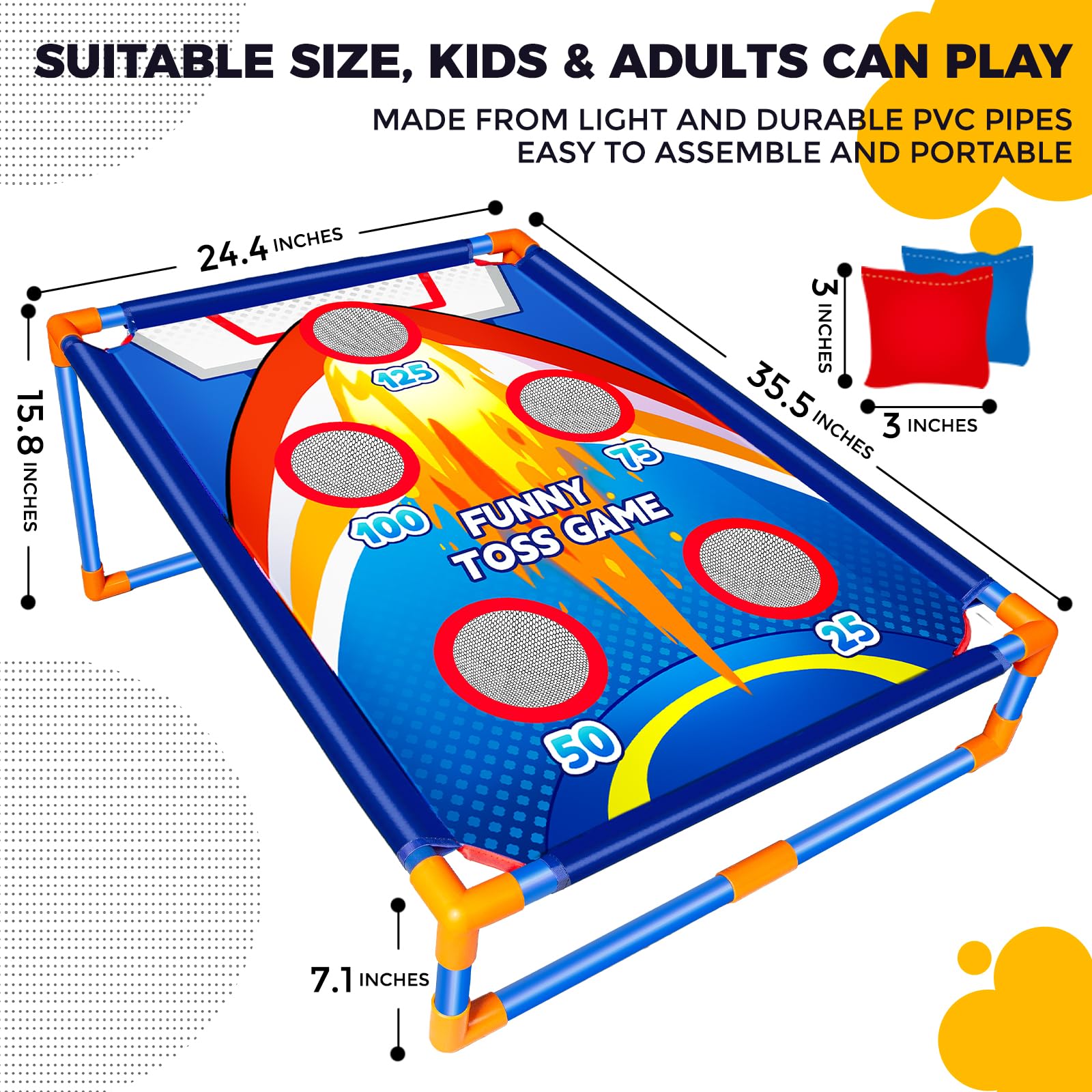 Bean Bag Toss Game for Kids Outdoor Activities, Cornhole Games for 3 4 5 6 7 8 Years Old Boys Girls, Fun Outside Toys for Family Party Games, Ideal Birthday for Ages 4-8 Toddlers