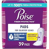 Poise Incontinence Pads for Women, 7 Drop, Long, 39 ct | Ultra Absorbency, All-Day Protection, Instantly Absorbs, Bladder Leaks