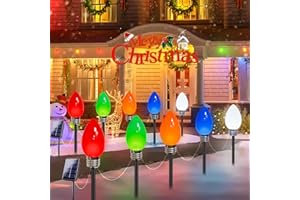 YIQU 10-Pack Jumbo C9 Solar Christmas Lights, Upgraded LED Outdoor Christmas Decoration, Larger Muticolor Bulbs Solar Lights Outdoor Waterproof for Outside Path Garden Decor Holiday Yard Patio (Multicolor)