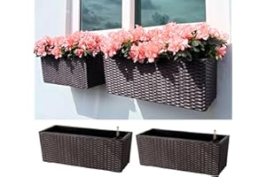 LÁLÁGREEN LaLaGreen Wall Planters Outdoor (20 Inch, 2 Pack) Brown Rectangular Window Flower Boxes with Brackets Self Watering System, Vertical Wall Mounted Plant Pot Container Herb Garden Balcony Indoor Decor