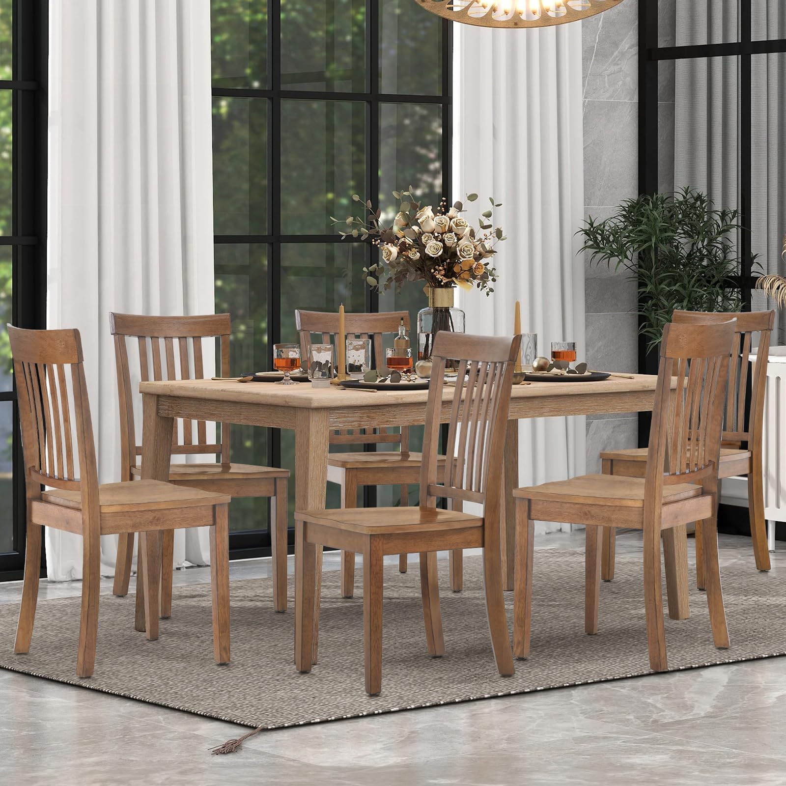 Photo 1 of **2 CHAIRS ONLY/MINOR SCRATCHES**COLAMY Wooden Dining Room Chairs Set of 6, Spindle High Back Windsor Kitchen Side Chair, Farmhouse Dining Chairs for Kitchen, Dining Room, Light Brown