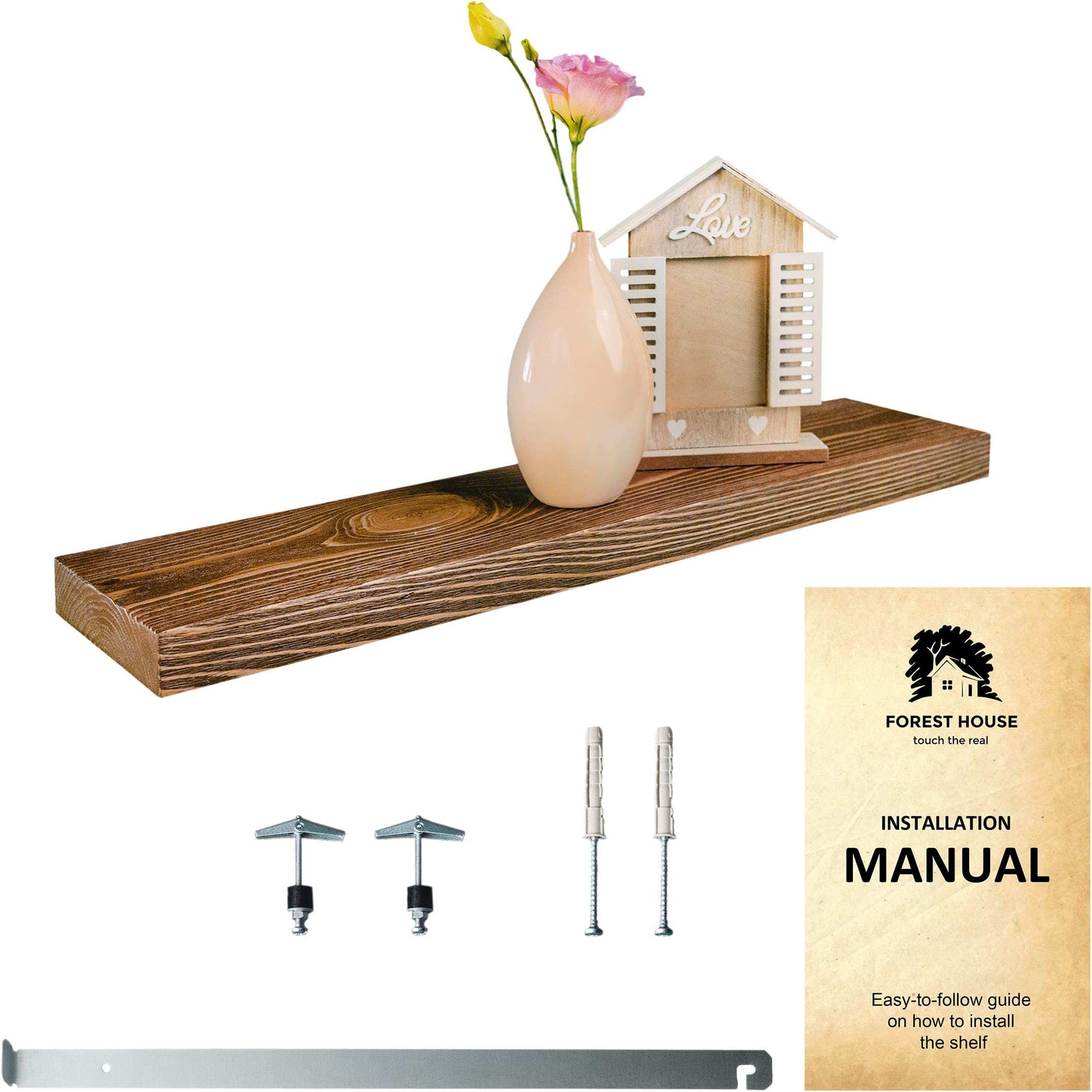 Forest House Floating Shelf - Rustic Wall Mounted Wood Shelf for Living Room Bedroom Bathroom Kitchen - Deep Shelves for Decor and Storage - Choose Your Own Set (Dark Walnut, 24” x 5.5")