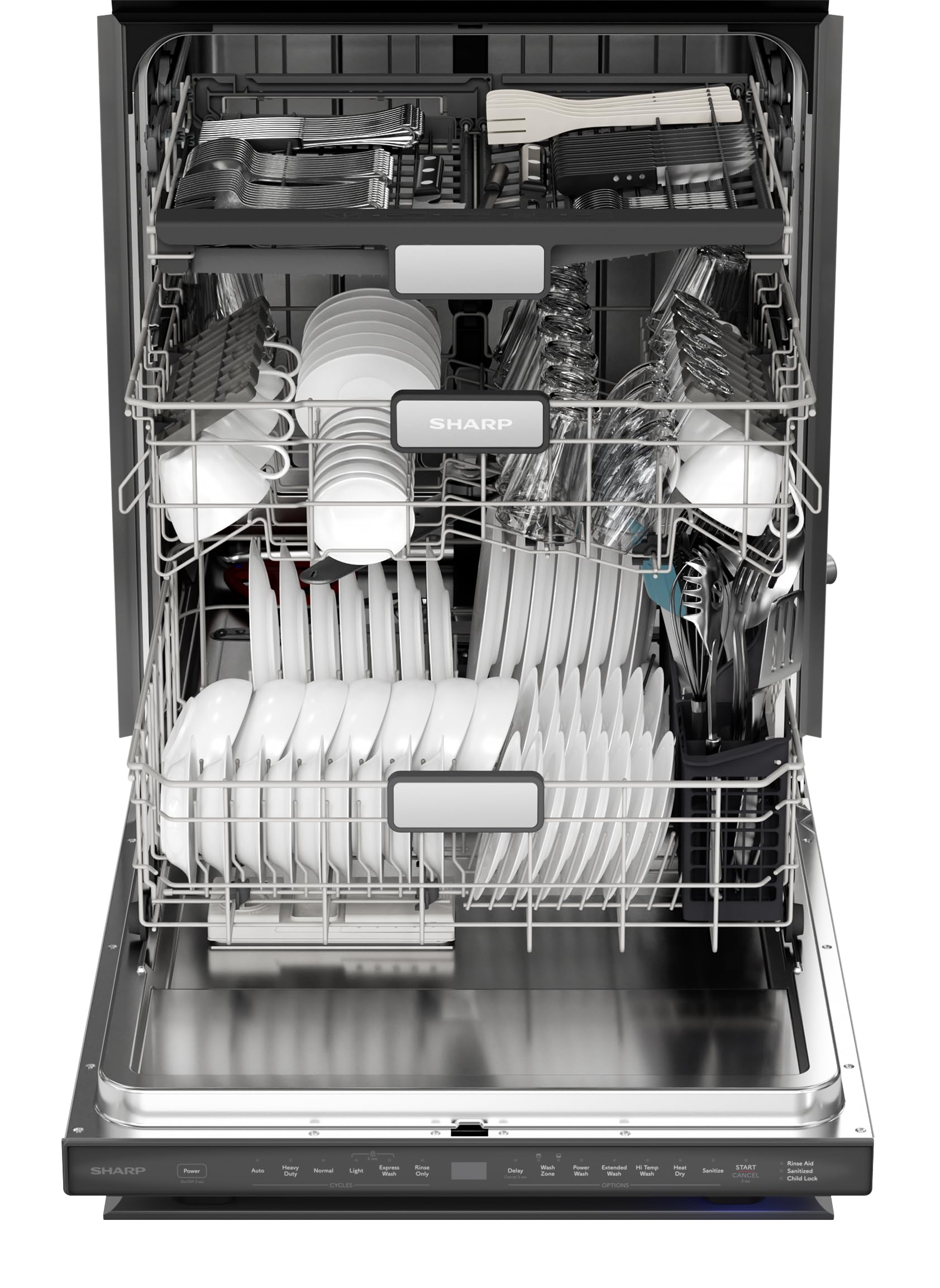 Sharp SDW6736MS 24-inch Stainless Steel Dishwasher, Third Rack, Library Quiet 47 dB, Power Wash Sprayer