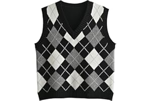 Hyipels Women's Sweater Vest,Y2K Sleeveless Pattern Preppy Style Knitted Crop Tank Top for Girl