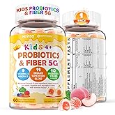 Kids Probiotic + Prebiotic Fiber Gummies 5G, 12 Billion CFU Probiotic & Veggie Fruit Fiber, w/ Organic Inulin, Methyl B12 B6 D3 C, Lutein for Children's Digestive & Gut, Immune Health, Sugar Free,60Ct