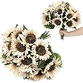 Hotop 24 Pcs White Artificial Sunflowers Realistic Fake Sunflowers Bulk Silk Faux Sunflower Decorations Vintage Farmhouse Flowers Bouquet with Long Stem for Fall Autumn Wedding Party Home Centerpieces
