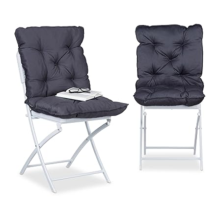 Relaxdays Sitzpolster 2er Set, gepolsterte Sitzkissen m. Rückenteil, bequeme Stuhlauflagen HxBxT: 9 x 46 x 96 cm, grau