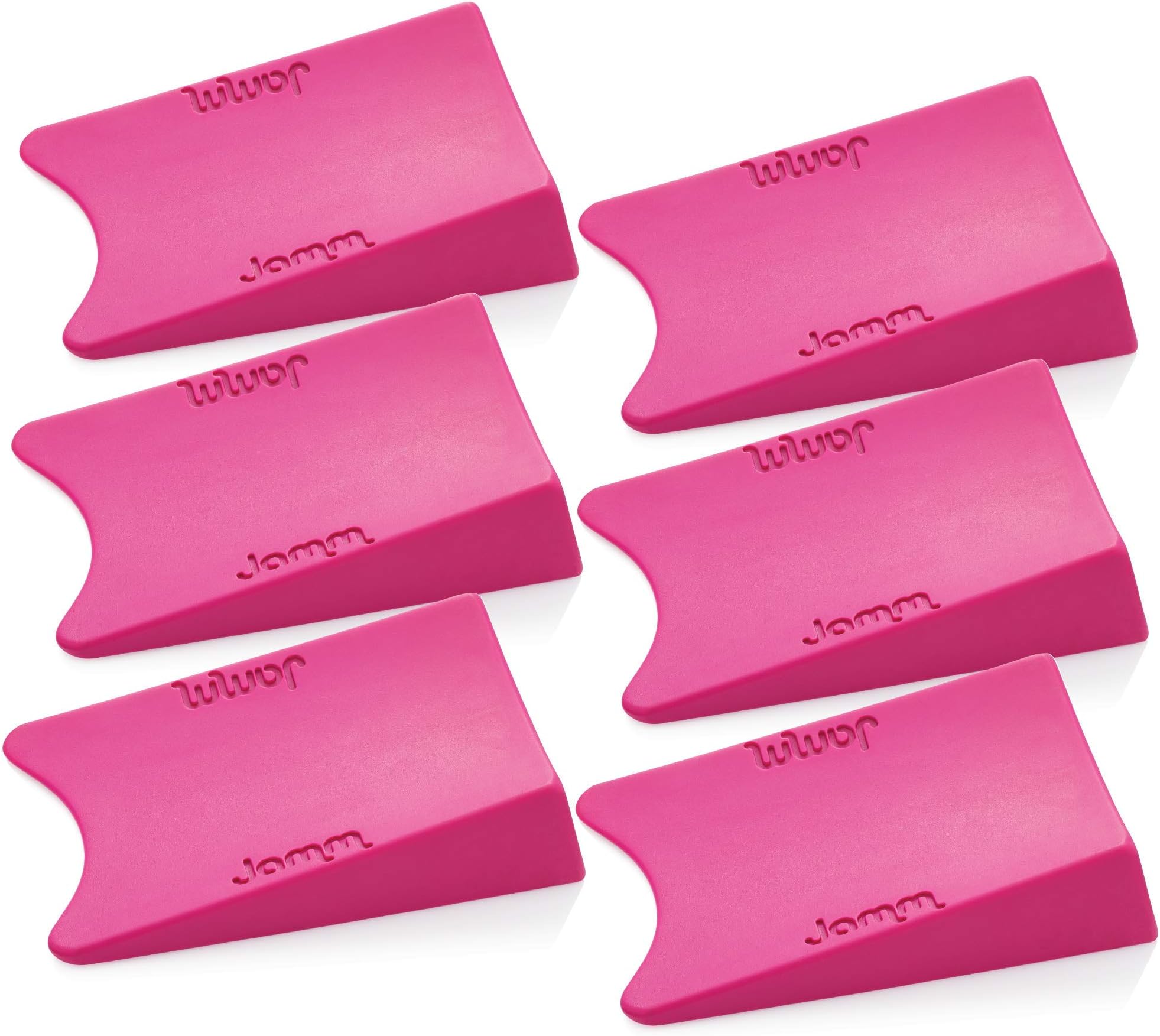 Jamm Door Stopper | Door Stop Wedge Holds Doors Open in Both Directions | Premium Non Rubber Non Slip Hardware | Standard Size | Cerise Pink - 6 Pack