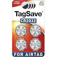 TagSaver Replacement Batteries for Apple AirTag, Perfectly Fits AirTag, No Bitter Coating, OEM CR2032 Battery (Pack of 4)