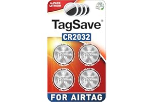 TagSaver Replacement Batteries for Apple AirTag, Perfectly Fits AirTag, No Bitter Coating, OEM CR2032 Battery (Pack of 4)