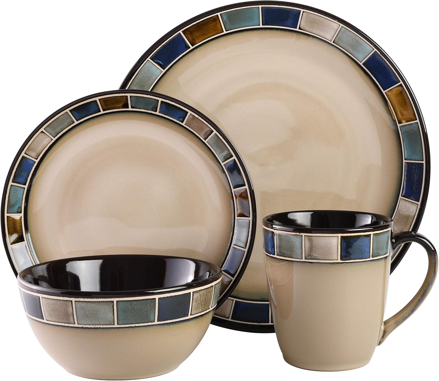  | Gibson Elite 114339.16R Casa Azul 16 Piece Reactive Glaze Dinnerware Set, Cream and Blue: Dinnerware Sets