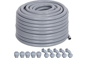 Neorexon Liquid-Tight Conduit 50 ft and 10 Pieces of Connector Kit, Electrical Conduit 1/2 50ft w/UL Certification, Flexible Conduit with 5 Straight and 5 90-Degree Conduit Connector Fittings