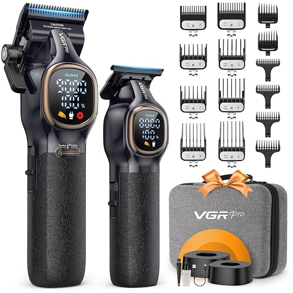 VGRPRO PROFESSIONAL HAIR CLIPPERS FOR MEN, PROFESSIONAL BARBER CLIPPERS AND TRIMMER SET, CORDLESS HAIR CLIPPERS FOR HAIR CUTTING WITH PACKAGE CASE, POWERFUL 9000 PRM RECHARGABLE ELECTRIC (BLACK)