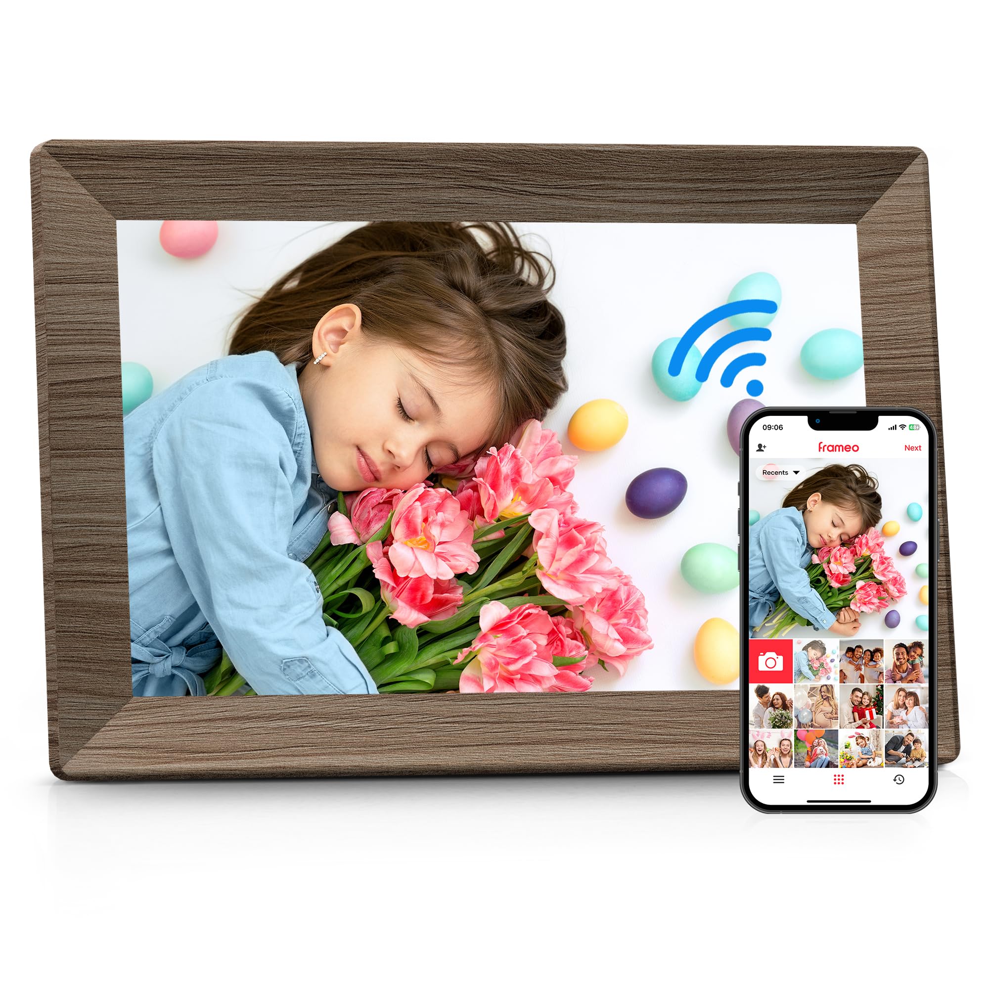 Photo 1 of Frameo 10.1" Digital Picture Frame with 32GB Memory Wood WiFi Electronic Photo Frame 1280 x 800 IPS Touch Screen Auto-Rotate Slideshow Wall Mountable Share Photos/Video Remotely Anywhere