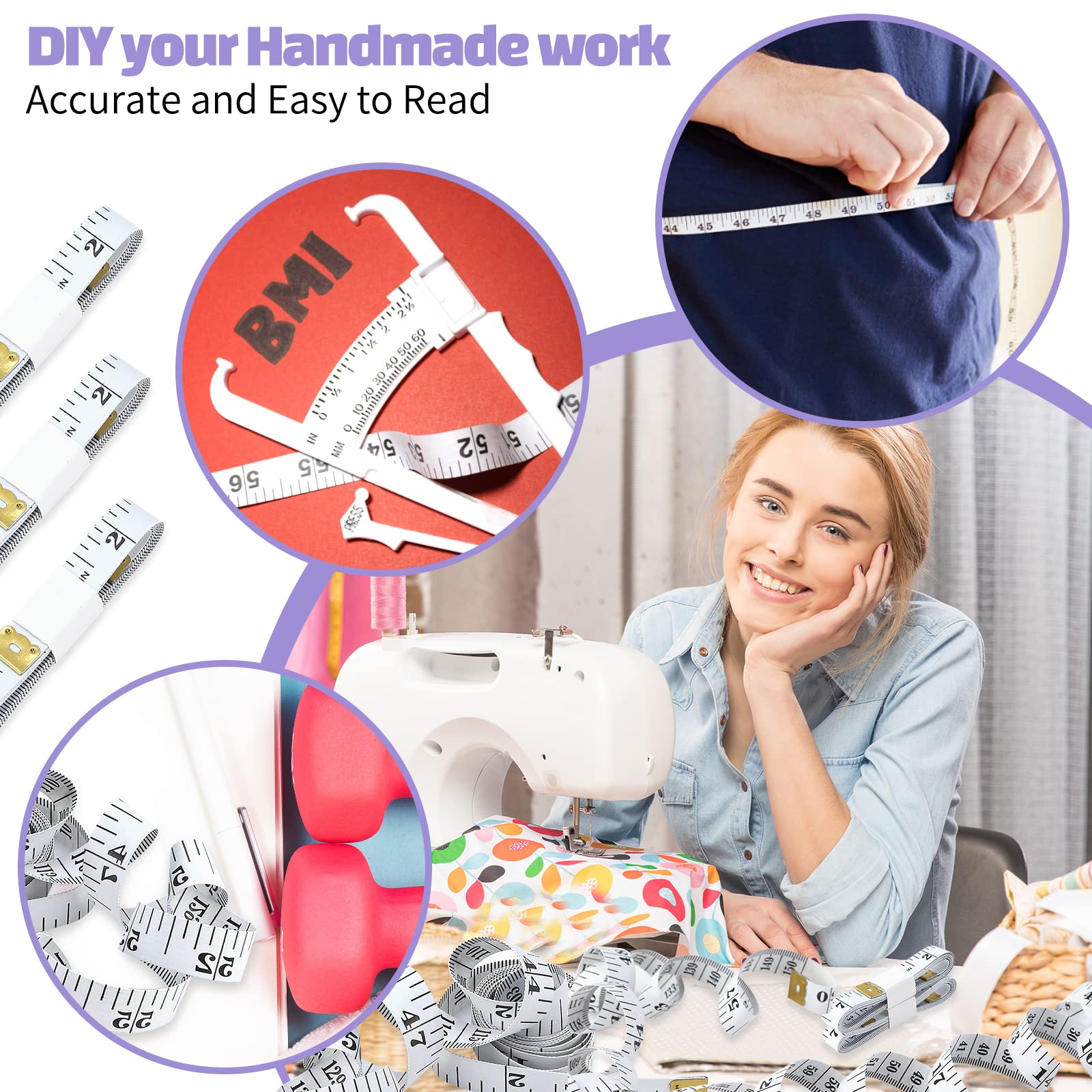 Soft Tape Measure 24 Pack Measuring Tape Bulk for Body Sewing Tailor Cloth Vinyl Measurement Craft Supplies,150cm/60inch Accurate Soft Double Scale Ruler-White