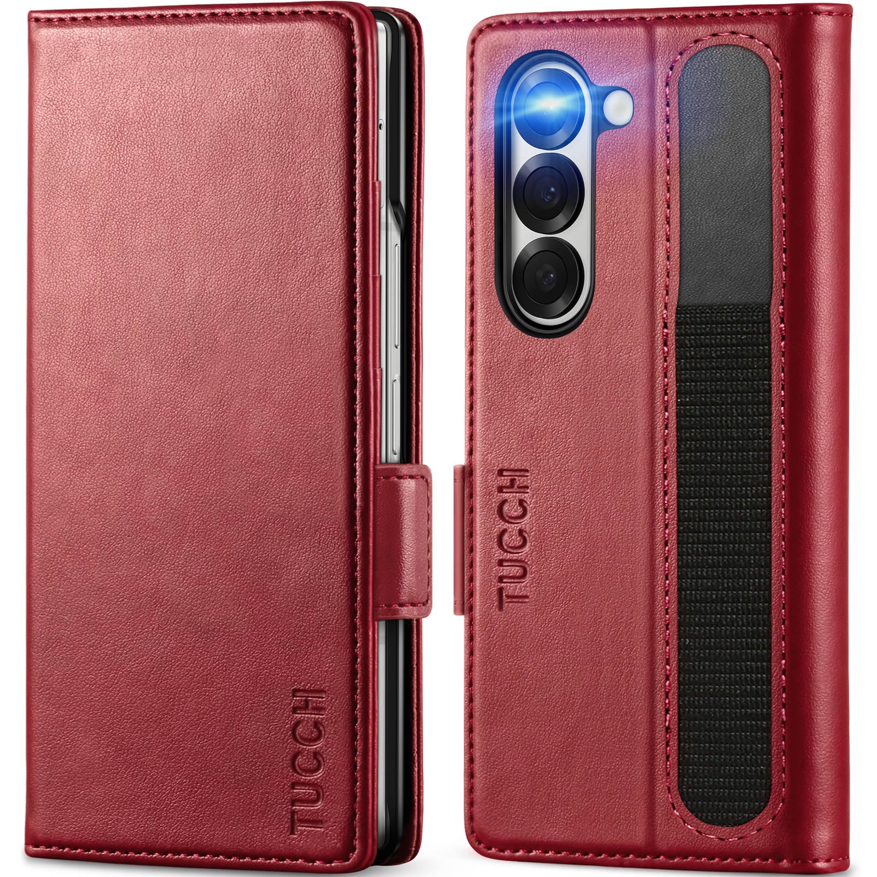 TUCCH Case for Galaxy Z Fold 6 (7.6"), Magnetic PU Leather Wallet Foldable Case with S Pen Holder[RFID Blocking][Viewing Stand][Card Holders], Flip Folio Cover Compatible with Galaxy Z Fold6, Dark Red — image 1