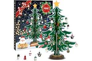 LIHAO Advent Calendar 2025 Christmas 24 Days Wooden Xmas Tree Countdown Calendar Set DIY Mini Desktop Decoration for Christma