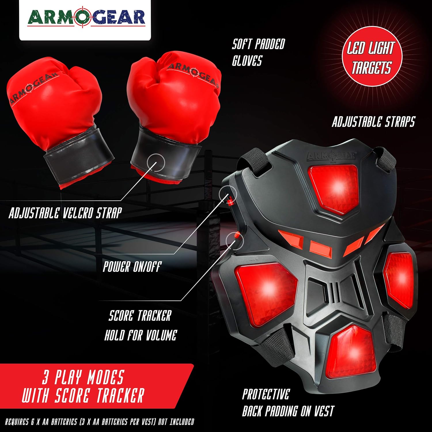 ArmoGear Electronic Boxing Toy for Kids | Interactive Boxing Game with 3 Play Modes, Includes 2 Pairs Boxing Gloves | Cool Toy for Teen Boys | Sports Toy for Kids Boys & Girls, Ages 8 Years +: Toys & Games
