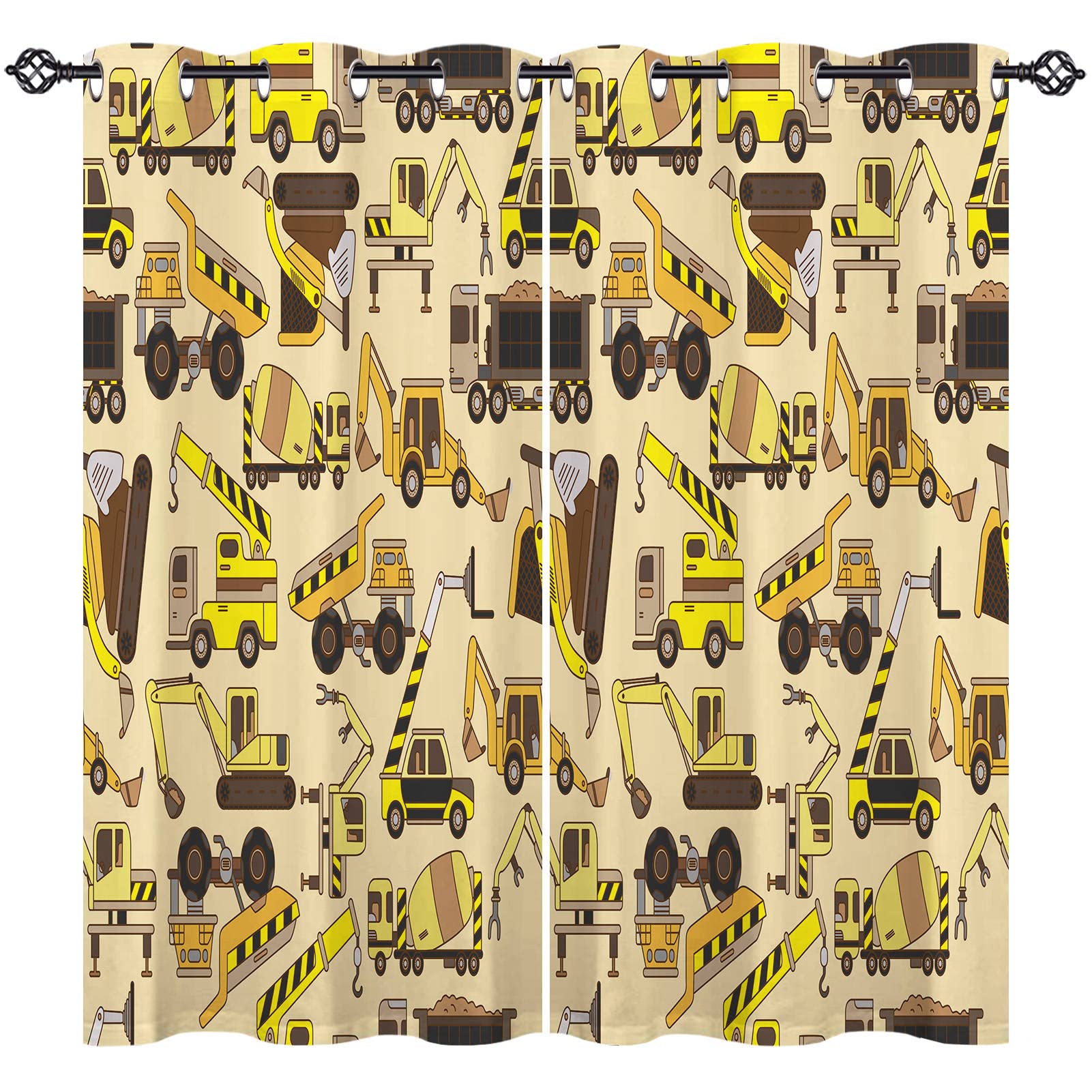 ANHOPE Truck Curtains Eyelet 80% Blackout Curtains Cartoon Transport Construction Truck Print Pattern Thermal Insulated Window Drapes for Kids Boys Girls Bedroom Living Room 46 x 54 Inch Drop 2 Panels — image 1