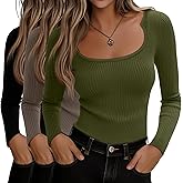 Huukeay 3 Pack Women's Long Sleeve T-Shirts, Scoop Neck Basic Crop Tops Ribbed Knit Y2k Shirts Slim Fit Fall Trendy Outfits