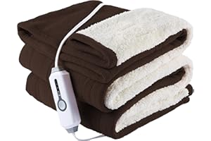 YAKEE Heated Throw 50"x60", Super Cozy Soft Polar Fleece & Sherpa Electric Heated Blanket with 4 Heating Levels & 3H Auto Shut Off & Overheat Protection, Machine Washable, Dark Brown