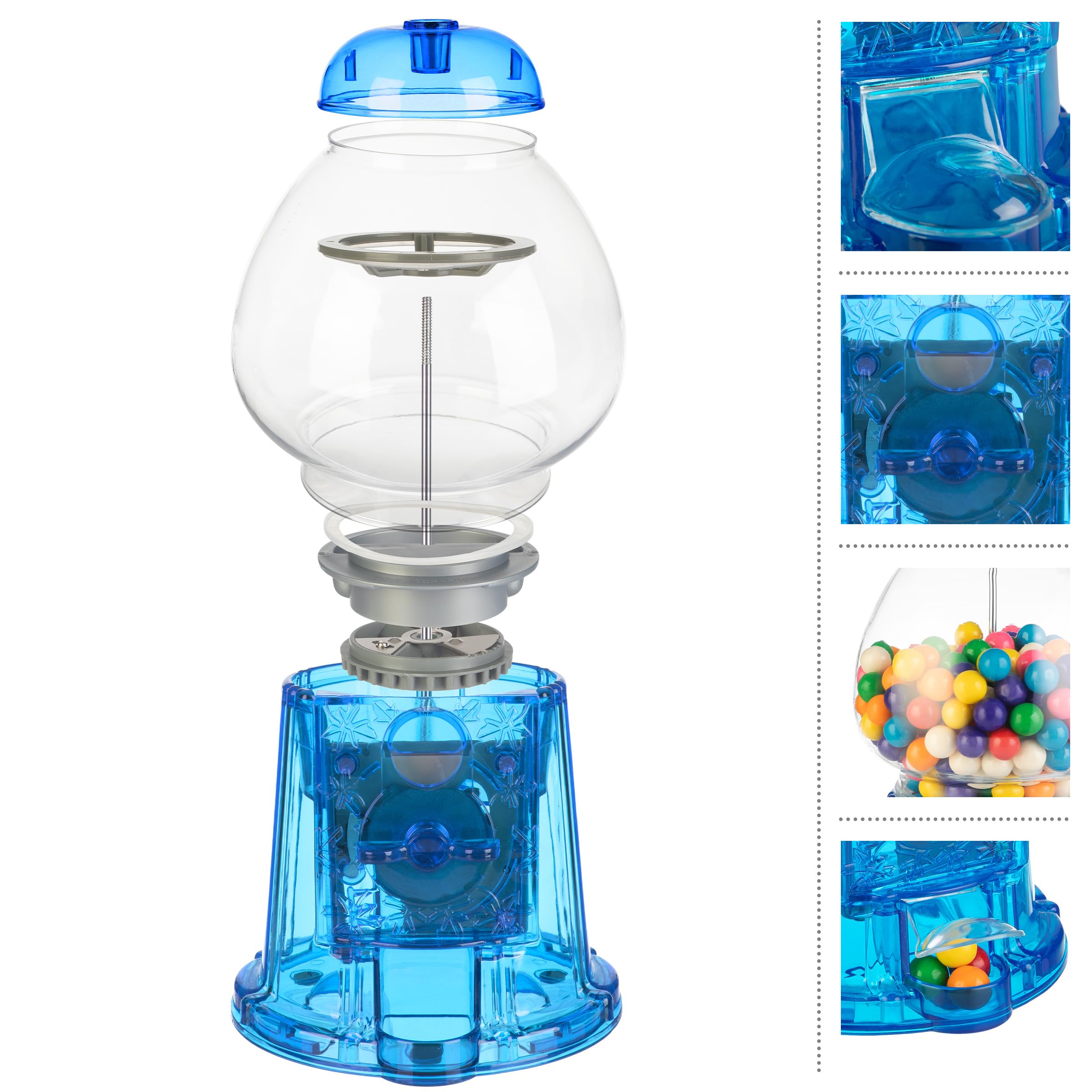 11-Inch Translucent Gumball Machine - Coin-Operated Candy Dispenser Vending Machine and Piggy Bank by Great Northern Popcorn (Blue)