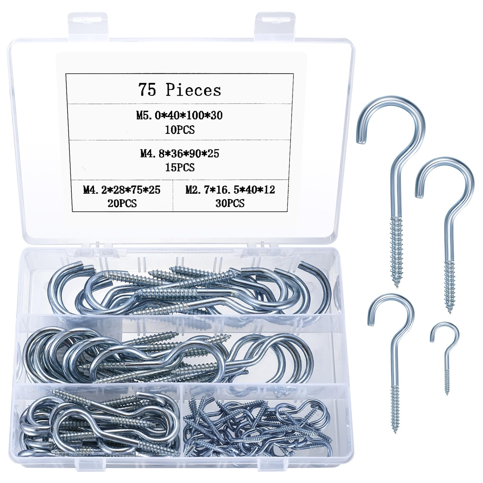 75 Pcs Hooks Screw in Hooks for Wood Outdoor, Metal Ceiling Hooks Screw Hooks for Hanging, Screw-in Hooks for Outdoor Lights Mug Plants Hanging, Cup Hooks Heavy Duty for Kitchen Garden - Silver