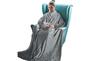Tirrinia Wearable Blanket Adult, Sunggle Blanket with Sleeves, Reading Full Blanket, Cozy TV Blanket, Gift Idea for Women Men Mom, Grey