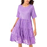 JKLESA Sequin Babydoll Summer Dress,Sparkly Glitter Dress Short Flowy Tiered Tunic Dress for Women Party Club Night