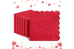 NatNarr 120 Pcs Cocktail Napkins Red Valentines Napkins Red Dessert Beverage Napkin Scalloped Paper Napkin for Birthday Wedding Graduation, 5 x 5 Inch