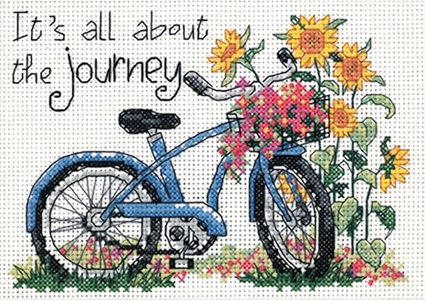 Dimensions 'The Journey' Kit de ponto de cruz para bicicleta, 14 unidades, branco Aida, 18 x 12,7 cm