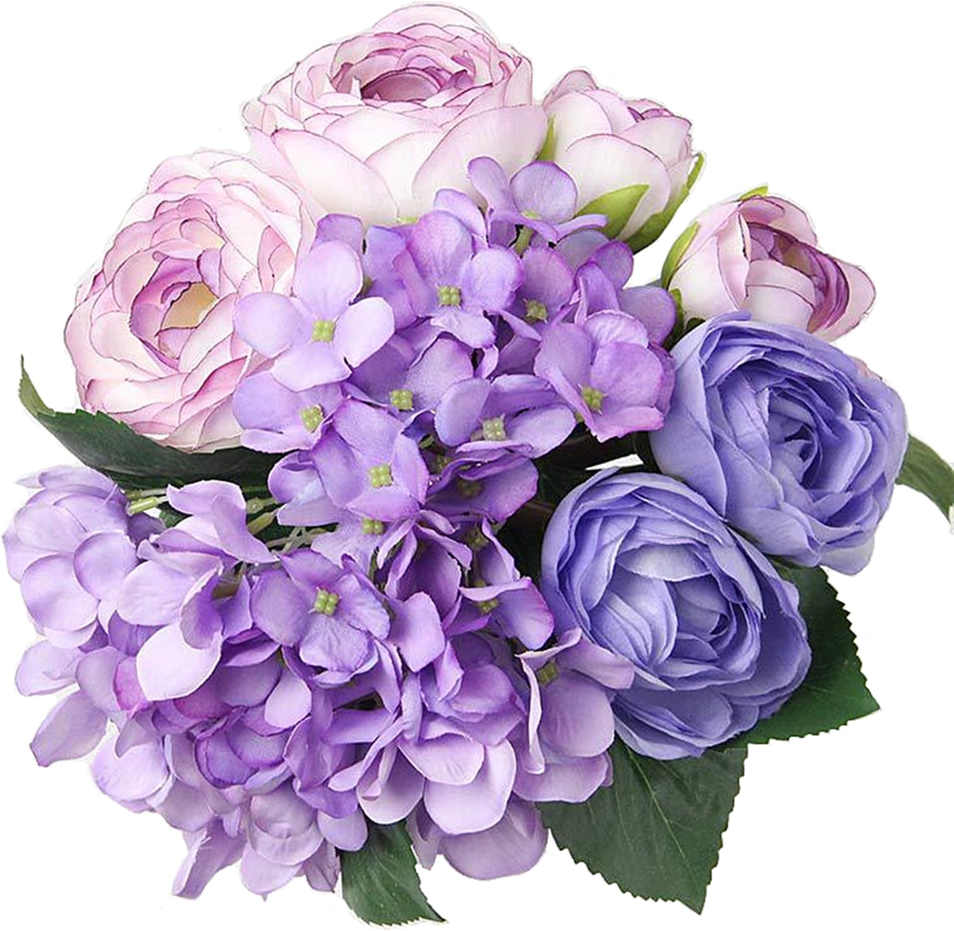 Felice Arts Artificial Flowers 30cm 7 Head Silk Artificial Tea Rose & Hydrangea Bouquet for Wedding, Room, Home, Hotel, Party Decoration