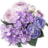 Felice Arts 12" Purple Hydrangea Silk Flowers Bouquet, Peonies Artificial Flowers for Wedding Bridal Bouquets Home Table Centerpieces Baby Shower Floral Decor (7 Heads Tea Rose & Hydrangea)