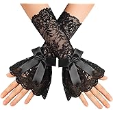 Avidlove Women Ruffle Bow Lace Gloves Fingerless Mid Elbow Sleeve Costume Wedding Opera Tea Party Prom Cosplay Gothic