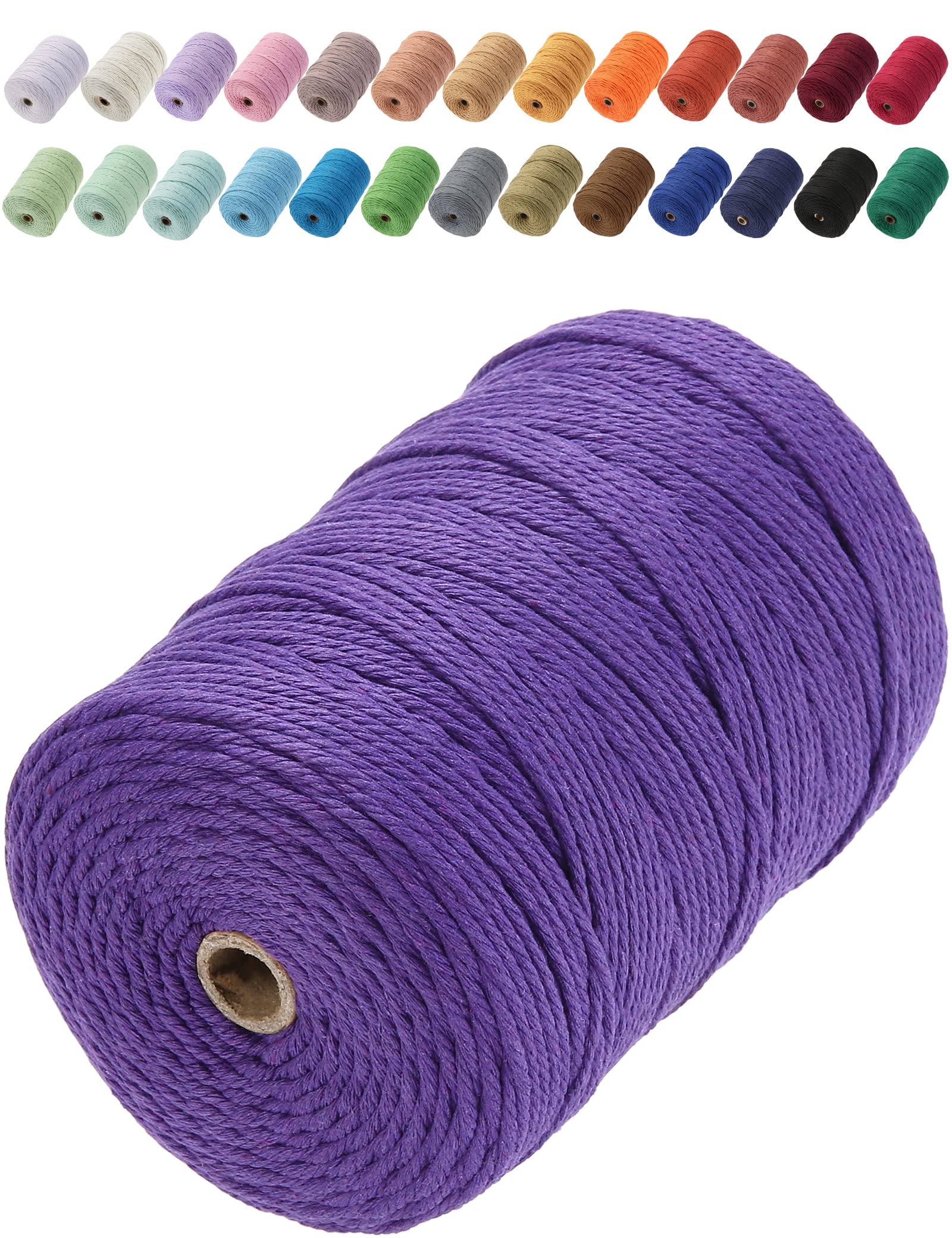 GOHOF Macrame Cord 3mm x 200m Premium Cotton Macrame Rope, 4 Strand Twisted Soft Cotton Cord, One of The Most Perfect Materials for Macrame Art, Cotton String Without Chemicals (Purple) — image 1